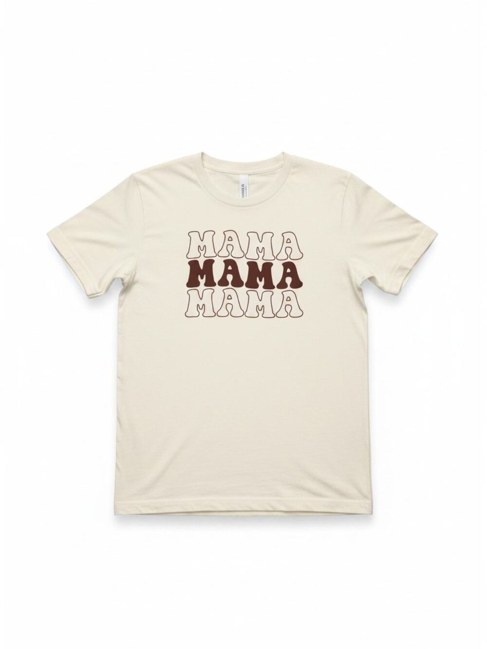 MAMA Retro Bubble Letter Graphic Tee Cream Brown Women's Small